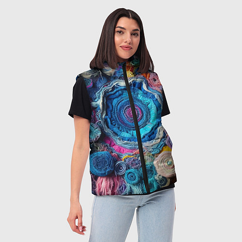 Женский жилет Вязаные цветы - пэчворк / 3D-Красный – фото 3