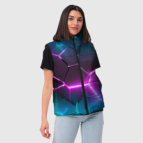 Женский жилет Голубые и розовые неоновые плиты в разломе / 3D-Черный – фото 3