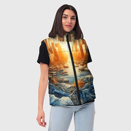 Женский жилет Нью-Йорк с джинсовыми берегами - нейросеть / 3D-Красный – фото 3