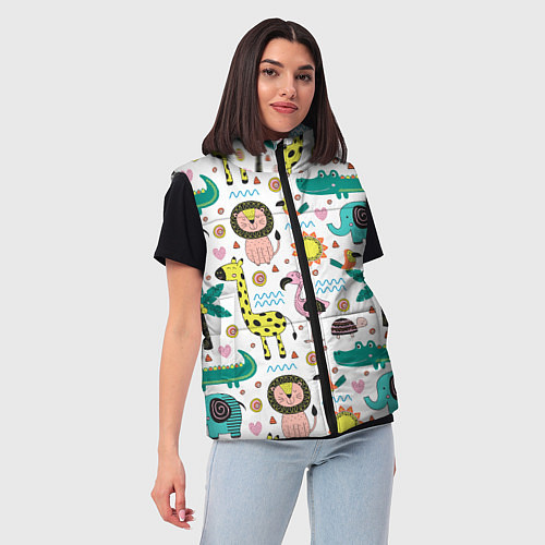 Женский жилет Животные джунглей / 3D-Светло-серый – фото 3