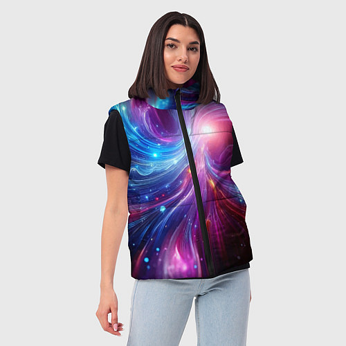 Женский жилет Неоновая абстракция - нейросеть / 3D-Черный – фото 3