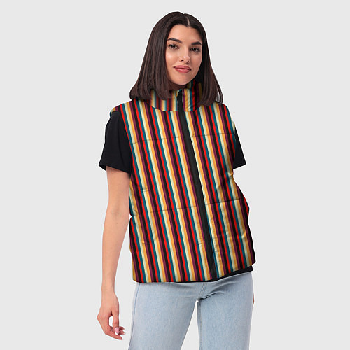 Женский жилет Жёлтый красный и бирюзовый в сочетании полосы / 3D-Красный – фото 3