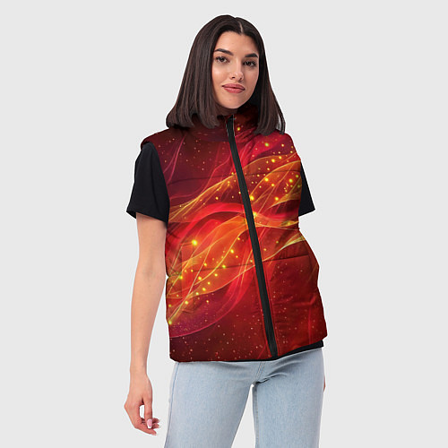 Женский жилет Красные и оранжевые линии с золотым блеском / 3D-Черный – фото 3