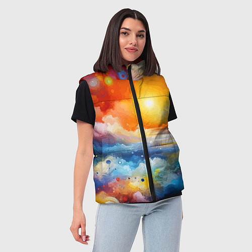 Женский жилет Закат солнца - разноцветные облака / 3D-Светло-серый – фото 3