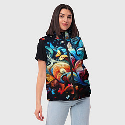 Женский жилет Бабочки и цветы в ночи - фантазия, цвет: 3D-красный — фото 2