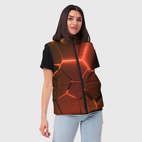 Женский жилет Оранжевые неоновые плиты в разломе / 3D-Черный – фото 3