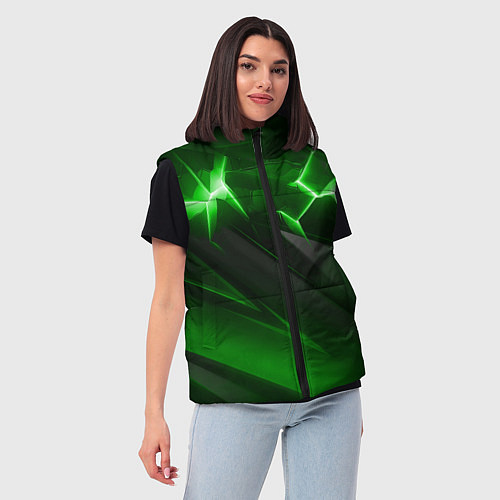 Женский жилет Яркая зеленая объемная абстракция / 3D-Черный – фото 3