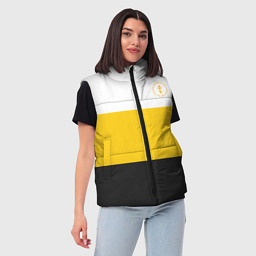 Женский жилет За веру царя и святую триединую Русь Крест желтый / 3D-Черный – фото 3