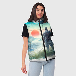 Женский жилет Японский самурай на берегу горного озера, цвет: 3D-черный — фото 2