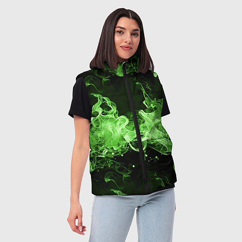 Женский жилет Зеленый огонь - языки пламени / 3D-Светло-серый – фото 3