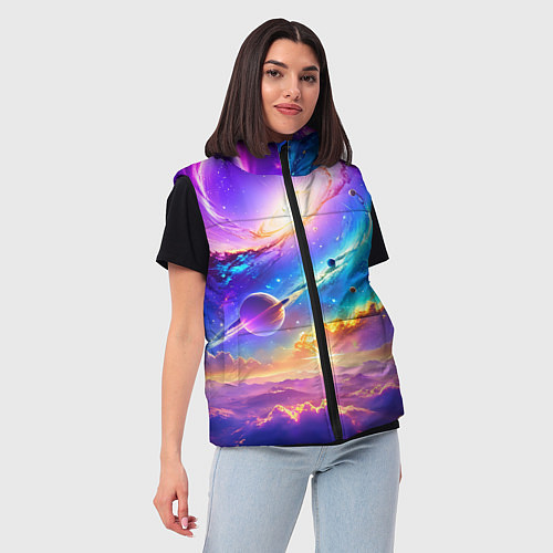 Женский жилет Космос в неоновых тонах / 3D-Черный – фото 3