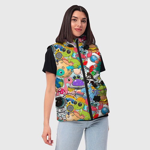 Женский жилет Разноцветные мультяшные персонажи / 3D-Светло-серый – фото 3