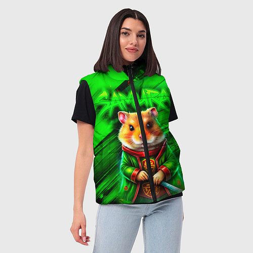 Женский жилет Хомячок самурай / 3D-Черный – фото 3
