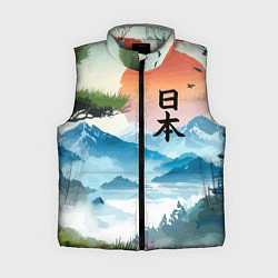 Женский жилет Восход красного солнца - Японский пейзаж