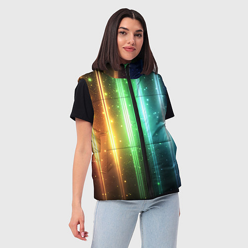 Женский жилет Светящиеся яркие неоновые полосы в космосе / 3D-Красный – фото 3