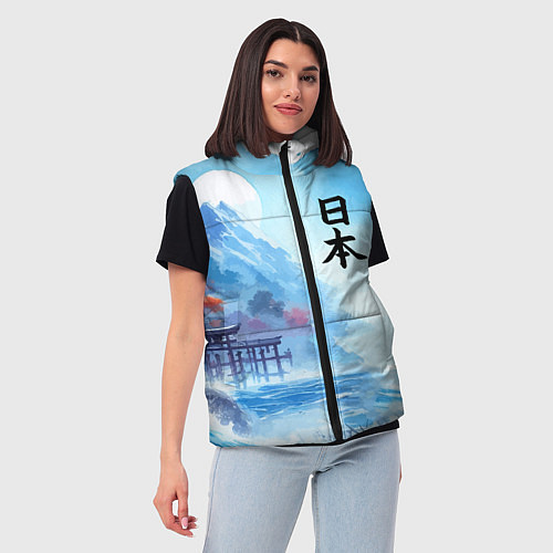 Женский жилет Японский морской пейзаж - нейроарт / 3D-Черный – фото 3