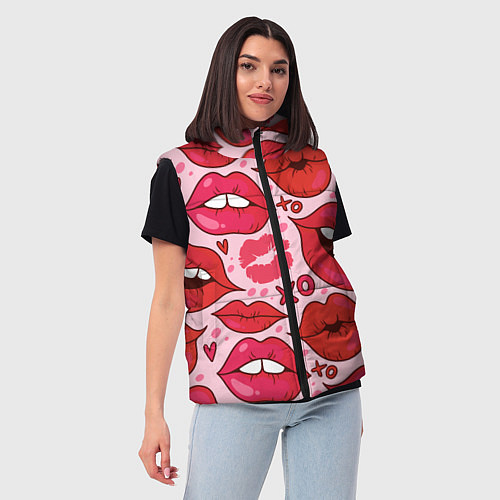 Женский жилет Губы ХО паттерн / 3D-Светло-серый – фото 3
