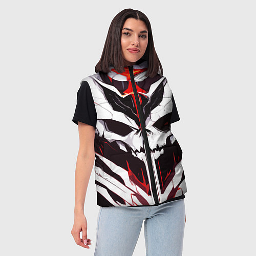 Женский жилет Абстрактный белый череп и красные полосы / 3D-Черный – фото 3