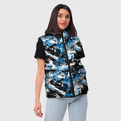 Женский жилет Выдры в речке на волнах - паттерн / 3D-Черный – фото 3