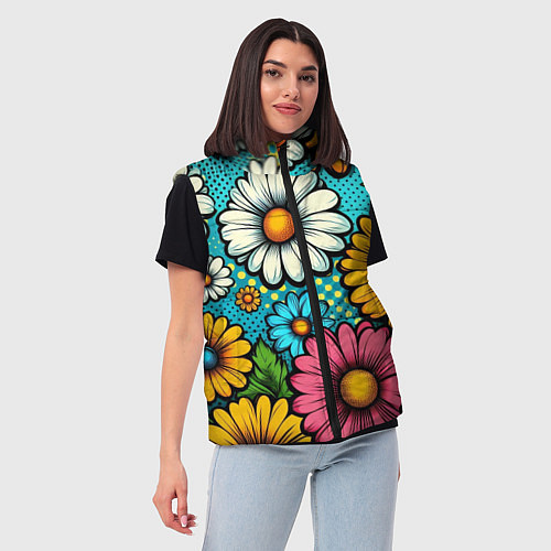 Женский жилет Графический паттерн - Летние Цветы / 3D-Черный – фото 3