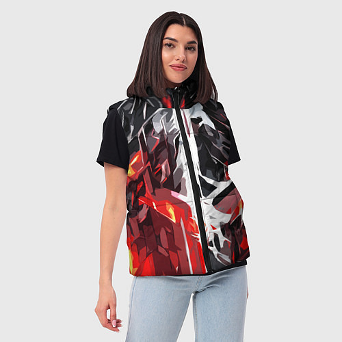 Женский жилет Красная каменная абстракция и белая полоса / 3D-Черный – фото 3