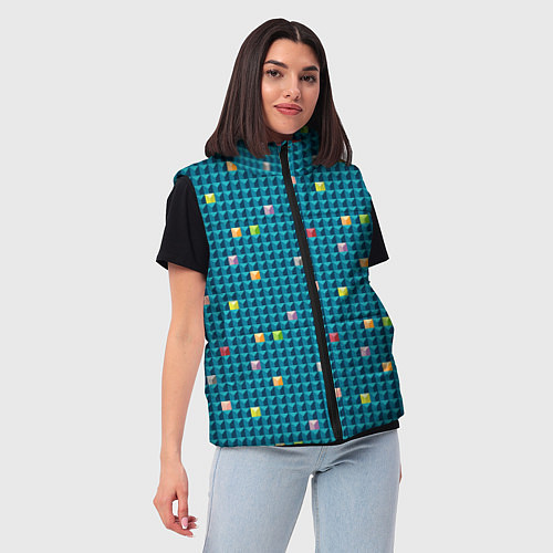 Женский жилет Синяя мозаика с цветными деталями / 3D-Красный – фото 3