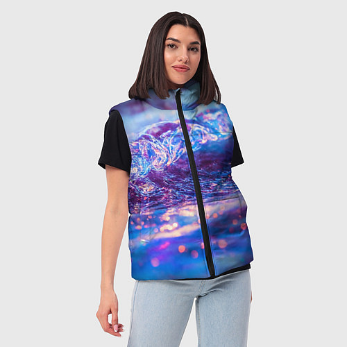Женский жилет Сине-фиолетовая волна / 3D-Черный – фото 3
