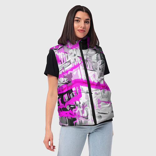 Женский жилет Бело-розовая абстракция на чёрном фоне / 3D-Черный – фото 3