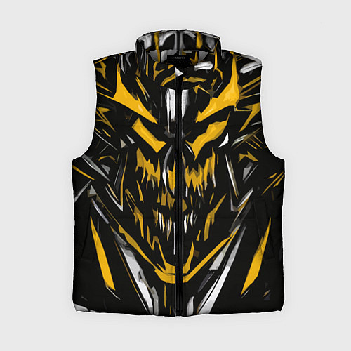 Женский жилет Жёлто-белое абстрактное лицо на чёрном фоне / 3D-Светло-серый – фото 1