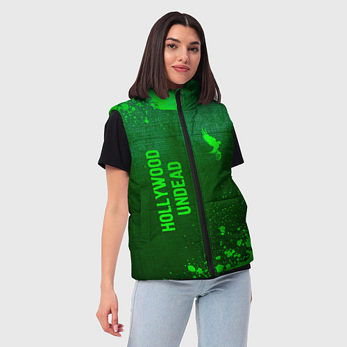 Женский жилет Hollywood Undead - green gradient вертикально / 3D-Черный – фото 3