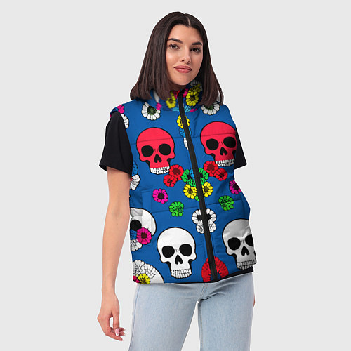 Женский жилет Паттерн из цветных черепков муэрто - нейроарт / 3D-Черный – фото 3