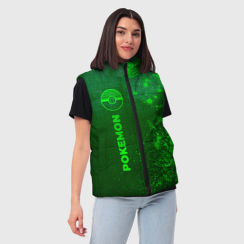 Женский жилет Pokemon - green gradient по-вертикали / 3D-Черный – фото 3