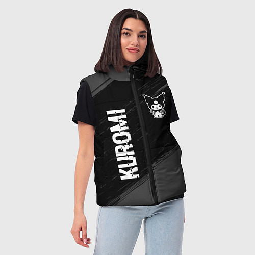 Женский жилет Kuromi glitch на темном фоне вертикально / 3D-Черный – фото 3