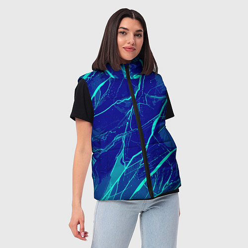 Женский жилет Яркий сине-голубой абстрактная текстура / 3D-Черный – фото 3