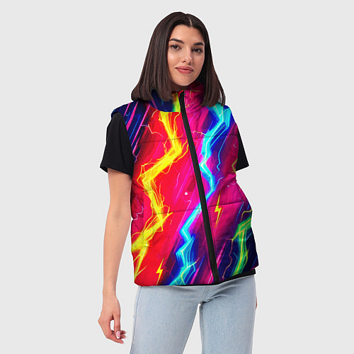 Женский жилет Абстракция из неоновых молний - нейроарт / 3D-Светло-серый – фото 3