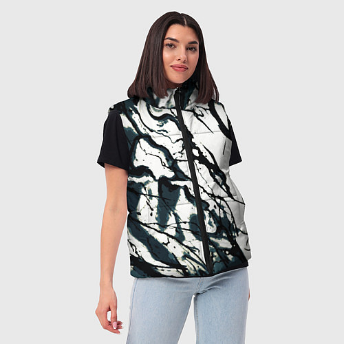 Женский жилет Абстрактная текстура мрамор белый с тёмно-синим / 3D-Черный – фото 3