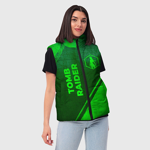 Женский жилет Tomb Raider - green gradient вертикально / 3D-Черный – фото 3