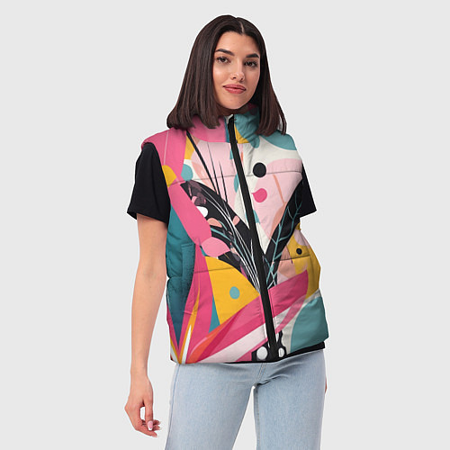 Женский жилет Листья цветы абстракция / 3D-Черный – фото 3