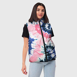 Женский жилет Розово синий тай дай - разводы краски на белом фон, цвет: 3D-светло-серый — фото 2