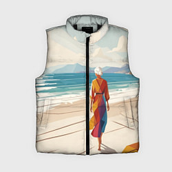 Женский жилет Летний пейзаж с женщиной на пляже, цвет: 3D-черный