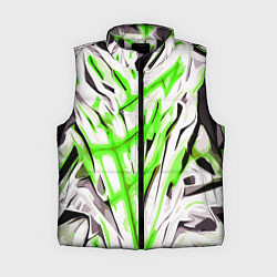 Женский жилет Чёрно-зелёная агрессивная абстракция на белом фоне, цвет: 3D-черный
