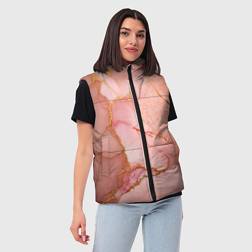Женский жилет Текстура розового мрамора с золотом / 3D-Черный – фото 3