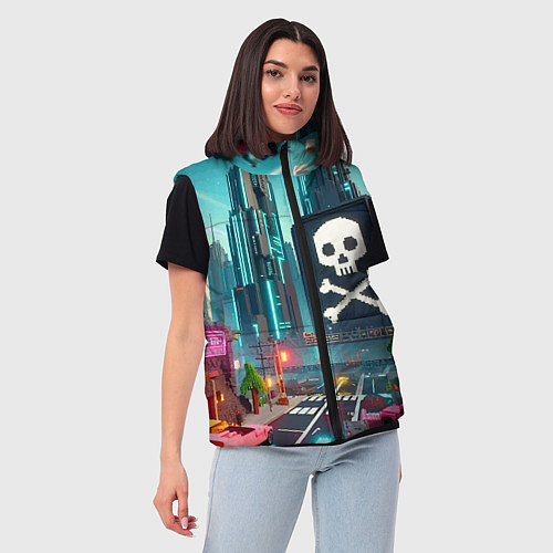 Женский жилет Minecraft district with skull - ai art fantasy / 3D-Красный – фото 3