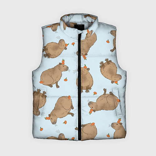 Женский жилет Паттерн с капибарами и мандаринками голубой / 3D-Светло-серый – фото 1