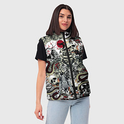 Женский жилет Японский самурай и драконы паттерн, цвет: 3D-черный — фото 2