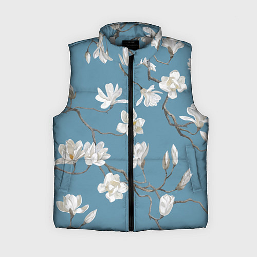 Женский жилет Цветы акварелью ветки магнолии / 3D-Светло-серый – фото 1
