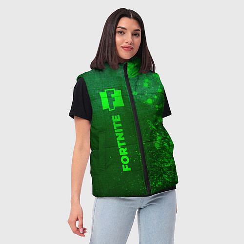 Женский жилет Fortnite - green gradient по-вертикали / 3D-Черный – фото 3