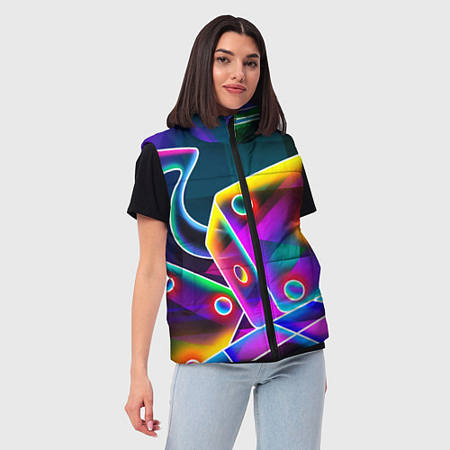 Женский жилет Неоновая геометрия текстура / 3D-Черный – фото 3