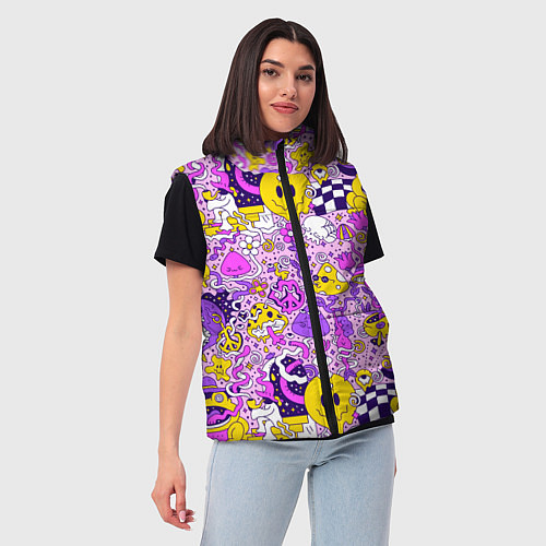 Женский жилет Психоделические существа триппи смайлики / 3D-Черный – фото 3
