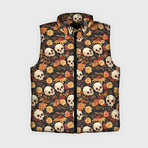 Женский жилет Черепа и цветы - паттерн / 3D-Светло-серый – фото 1